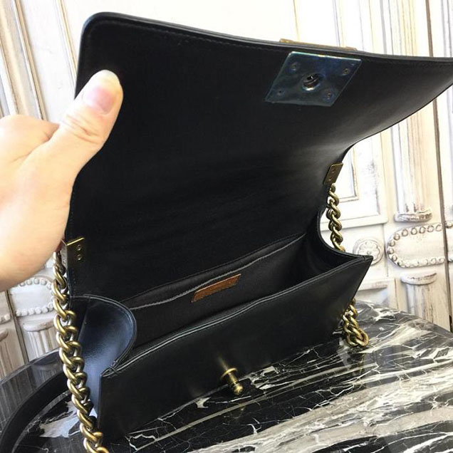 Chanel Boy 25cm Bag Crocodile Pattern and Lambskin Leather Antique Gold Hardware Cruise 2018 Collection Black