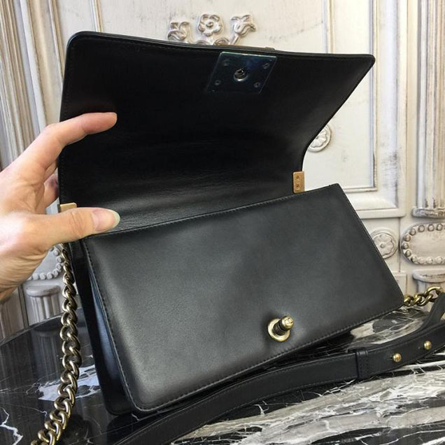 Chanel Boy 25cm Bag Crocodile Pattern and Lambskin Leather Antique Gold Hardware Cruise 2018 Collection Black