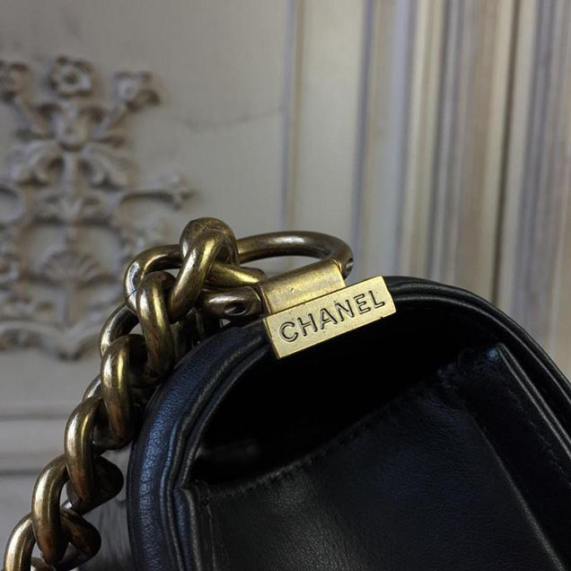Chanel Boy 25cm Bag Crocodile Pattern and Lambskin Leather Antique Gold Hardware Cruise 2018 Collection Black