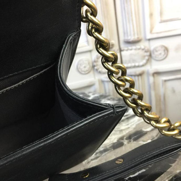 Chanel Boy 25cm Bag Crocodile Pattern and Lambskin Leather Antique Gold Hardware Cruise 2018 Collection Black