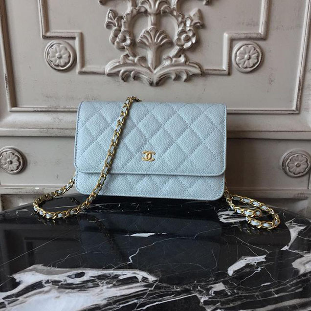 Chanel WOC Wallet on A Chain Bag Small 18cm Caviar Leather Cruise 2018 Collection Light Blue