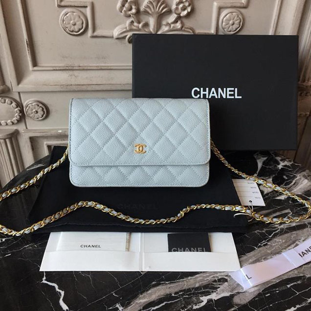 Chanel WOC Wallet on A Chain Bag Small 18cm Caviar Leather Cruise 2018 Collection Light Blue