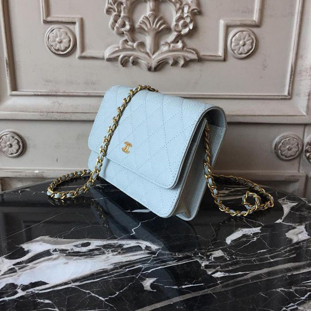 Chanel WOC Wallet on A Chain Bag Small 18cm Caviar Leather Cruise 2018 Collection Light Blue
