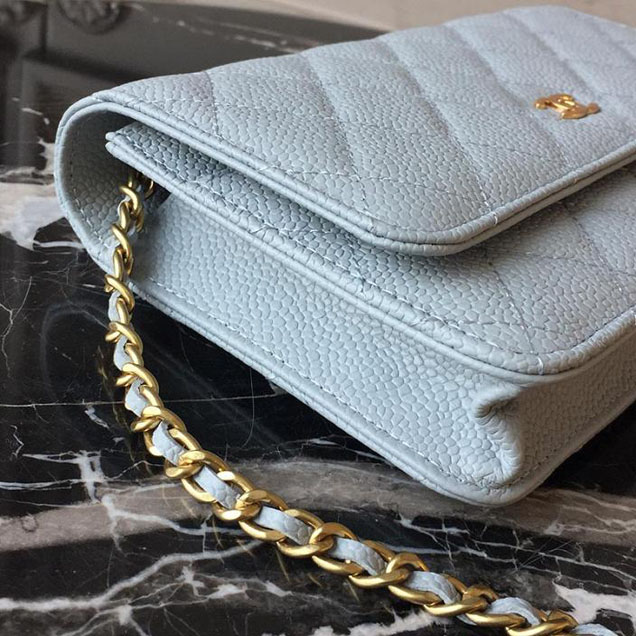 Chanel WOC Wallet on A Chain Bag Small 18cm Caviar Leather Cruise 2018 Collection Light Blue