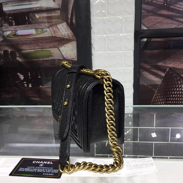 Chanel Boy Bag 25cm Caviar Leather Antique Gold Hardware Cruise 2018 Collection Black