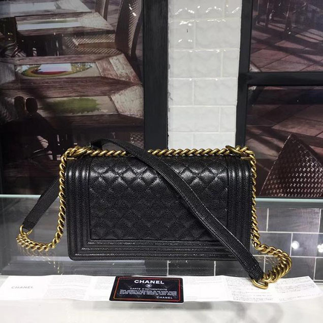 Chanel Boy Bag 25cm Caviar Leather Antique Gold Hardware Cruise 2018 Collection Black