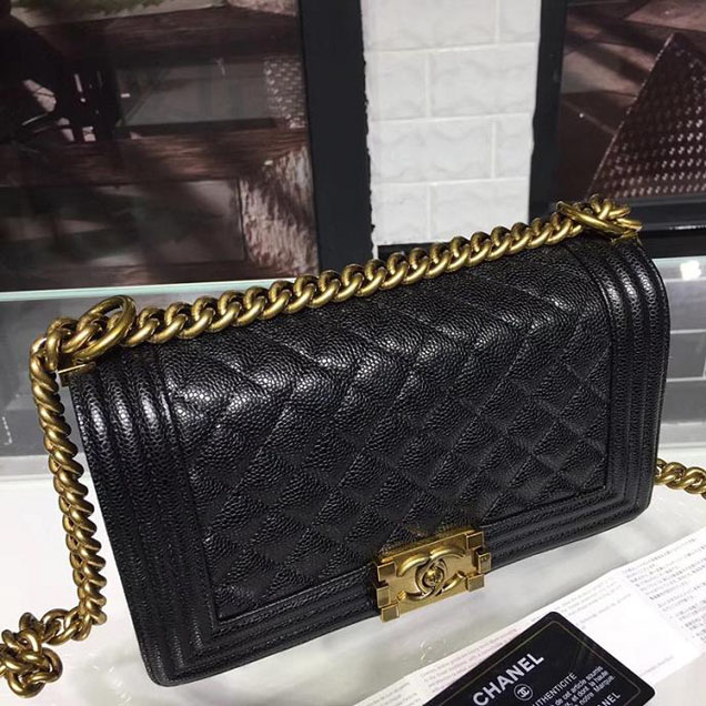 Chanel Boy Bag 25cm Caviar Leather Antique Gold Hardware Cruise 2018 Collection Black