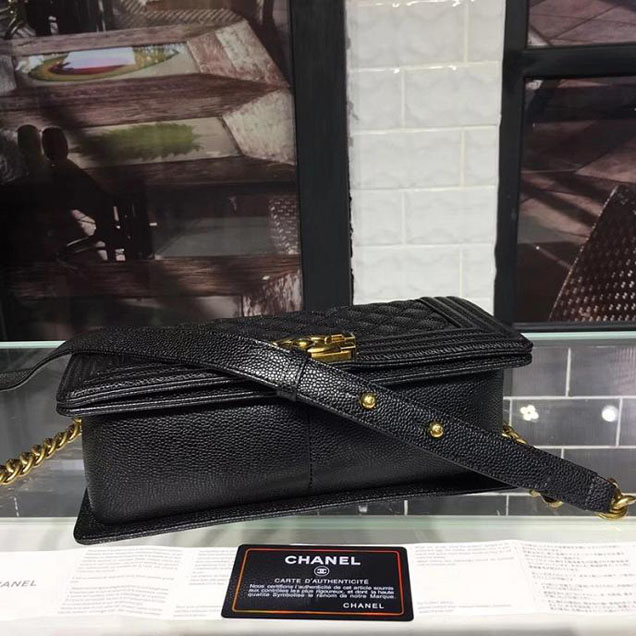 Chanel Boy Bag 25cm Caviar Leather Antique Gold Hardware Cruise 2018 Collection Black