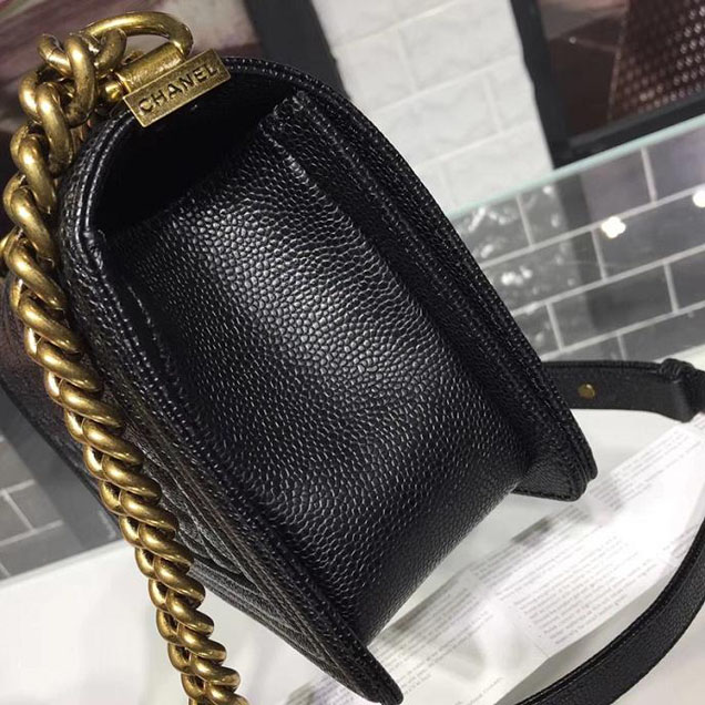 Chanel Boy Bag 25cm Caviar Leather Antique Gold Hardware Cruise 2018 Collection Black