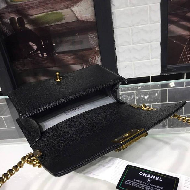 Chanel Boy Bag 25cm Caviar Leather Antique Gold Hardware Cruise 2018 Collection Black