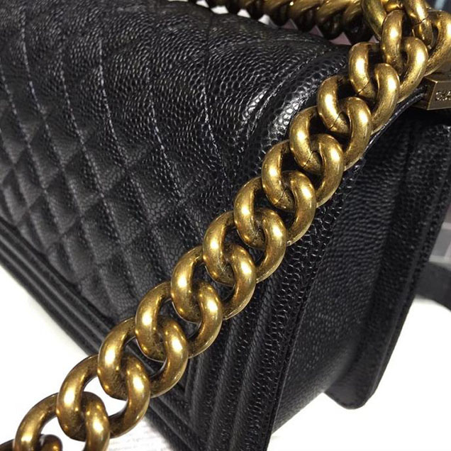 Chanel Boy Bag 25cm Caviar Leather Antique Gold Hardware Cruise 2018 Collection Black