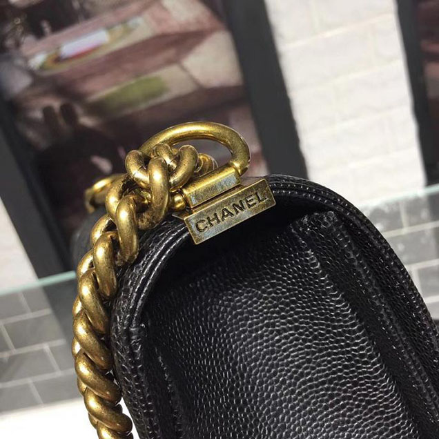 Chanel Boy Bag 25cm Caviar Leather Antique Gold Hardware Cruise 2018 Collection Black