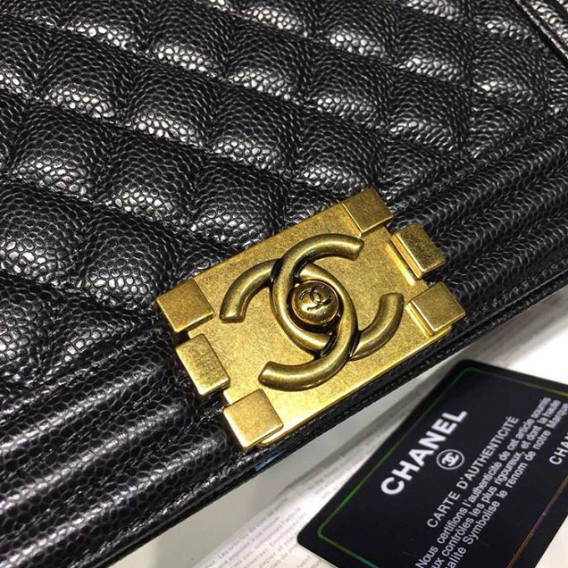 Chanel Boy Bag 25cm Caviar Leather Antique Gold Hardware Cruise 2018 Collection Black