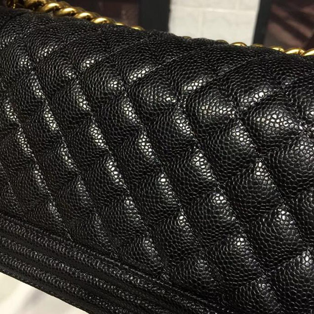 Chanel Boy Bag 25cm Caviar Leather Antique Gold Hardware Cruise 2018 Collection Black
