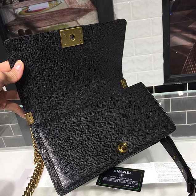 Chanel Boy Bag 25cm Caviar Leather Antique Gold Hardware Cruise 2018 Collection Black