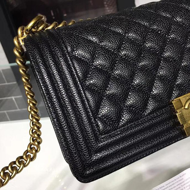 Chanel Boy Bag 25cm Caviar Leather Antique Gold Hardware Cruise 2018 Collection Black