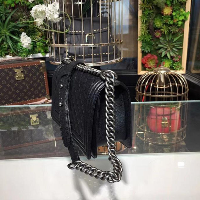 Chanel Boy Bag 25cm Caviar Leather Silver Hardware Cruise 2018 Collection Black