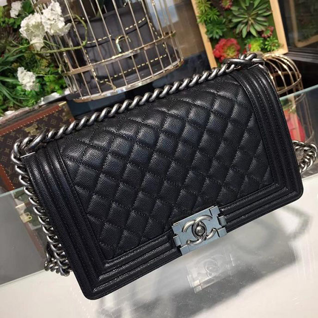 Chanel Boy Bag 25cm Caviar Leather Silver Hardware Cruise 2018 Collection Black