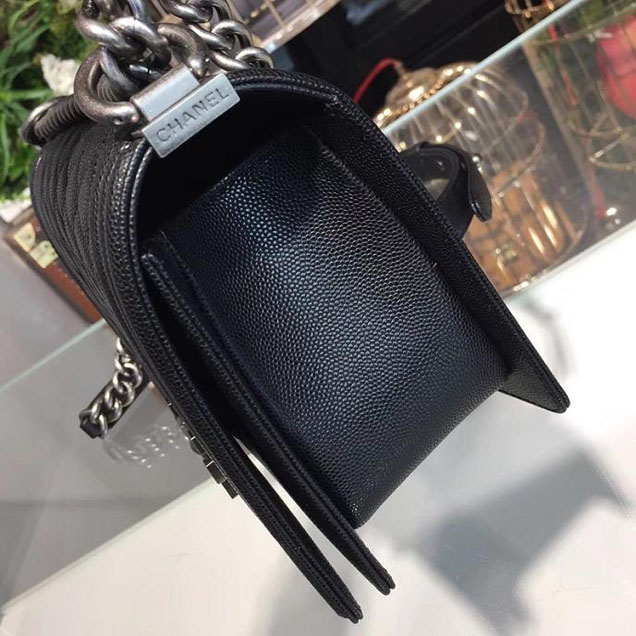 Chanel Boy Bag 25cm Caviar Leather Silver Hardware Cruise 2018 Collection Black