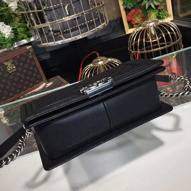 Chanel Boy Bag 25cm Caviar Leather Silver Hardware Cruise 2018 Collection Black