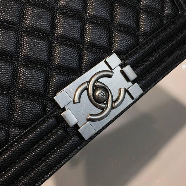 Chanel Boy Bag 25cm Caviar Leather Silver Hardware Cruise 2018 Collection Black