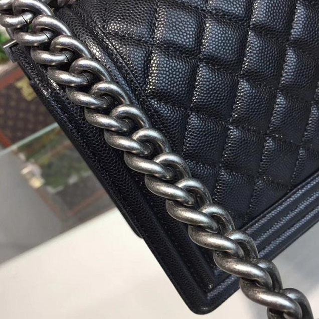 Chanel Boy Bag 25cm Caviar Leather Silver Hardware Cruise 2018 Collection Black