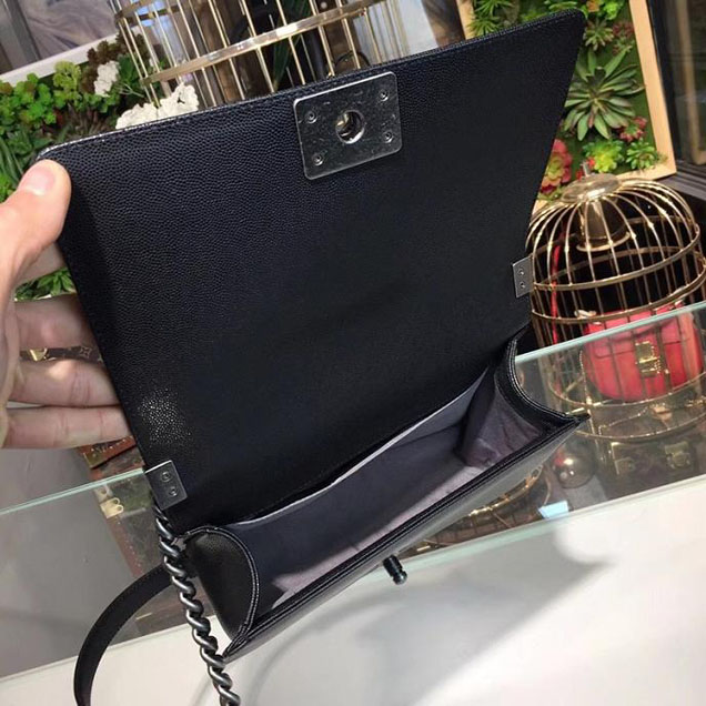 Chanel Boy Bag 25cm Caviar Leather Silver Hardware Cruise 2018 Collection Black