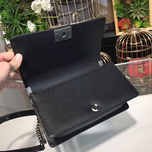 Chanel Boy Bag 25cm Caviar Leather Silver Hardware Cruise 2018 Collection Black