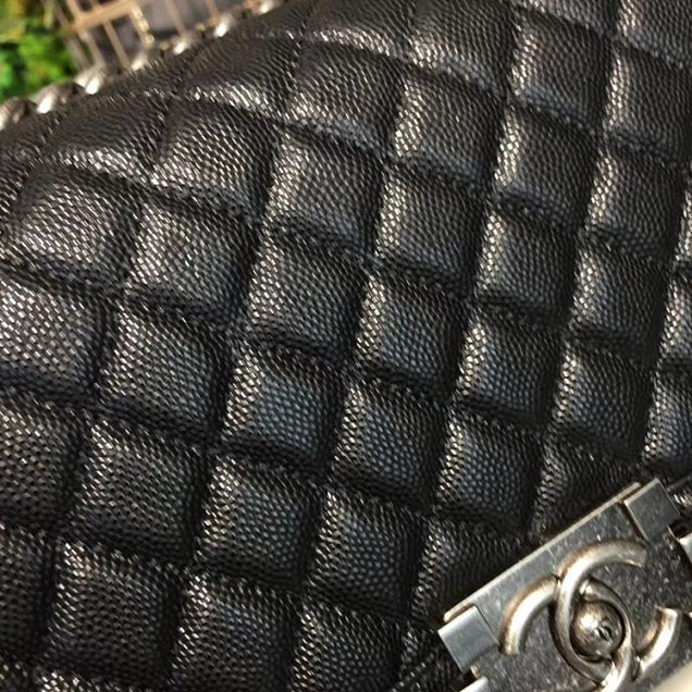 Chanel Boy Bag 25cm Caviar Leather Silver Hardware Cruise 2018 Collection Black
