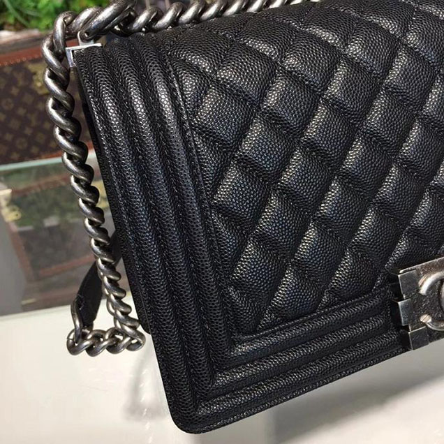 Chanel Boy Bag 25cm Caviar Leather Silver Hardware Cruise 2018 Collection Black