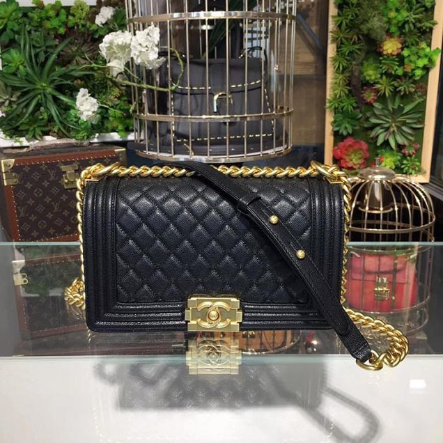 Chanel Boy Bag 25cm Caviar Leather Gold Hardware Cruise 2018 Collection Black