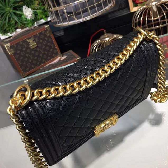 Chanel Boy Bag 25cm Caviar Leather Gold Hardware Cruise 2018 Collection Black