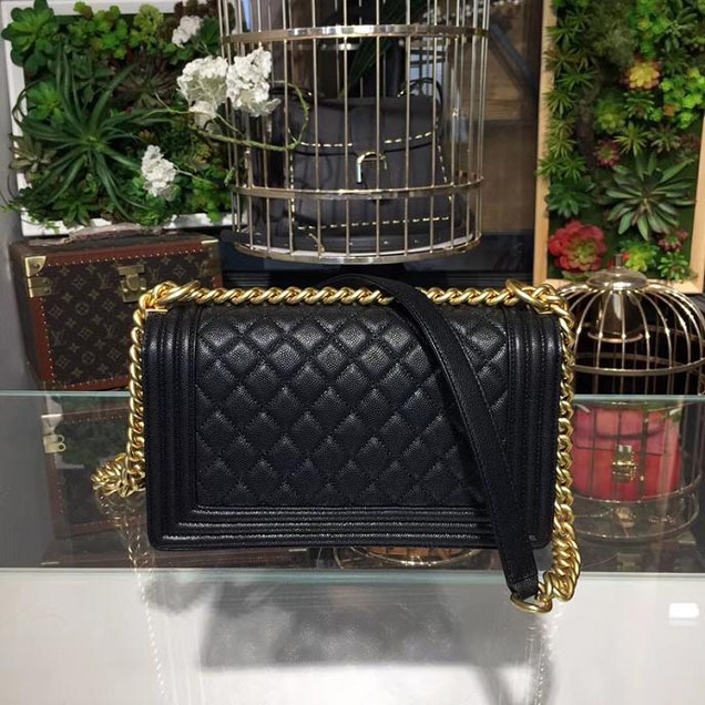 Chanel Boy Bag 25cm Caviar Leather Gold Hardware Cruise 2018 Collection Black