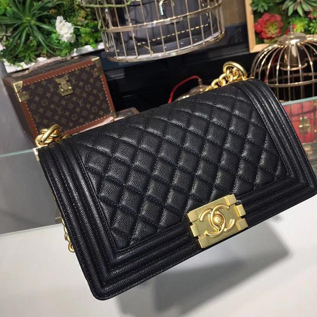 Chanel Boy Bag 25cm Caviar Leather Gold Hardware Cruise 2018 Collection Black