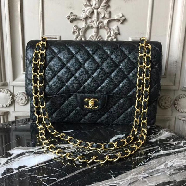 Chanel Classic Flap Bag Large 30cm Caviar Leather Gold Hardware Fall Winter 2017 Act 2 Collection Black