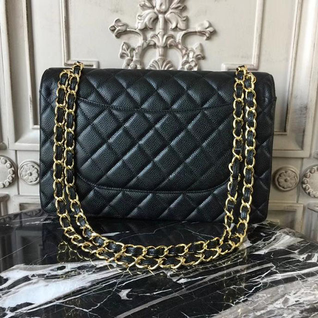 Chanel Classic Flap Bag Large 30cm Caviar Leather Gold Hardware Fall Winter 2017 Act 2 Collection Black