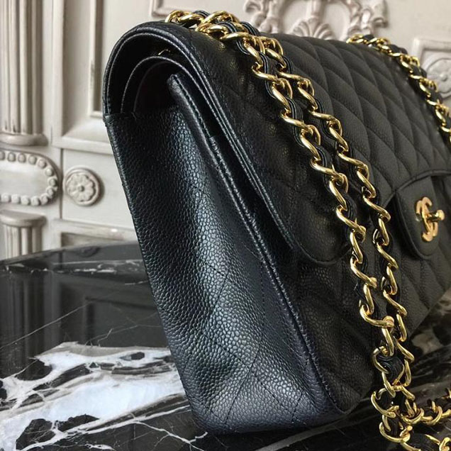 Chanel Classic Flap Bag Large 30cm Caviar Leather Gold Hardware Fall Winter 2017 Act 2 Collection Black