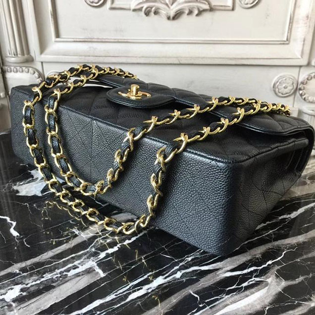 Chanel Classic Flap Bag Large 30cm Caviar Leather Gold Hardware Fall Winter 2017 Act 2 Collection Black