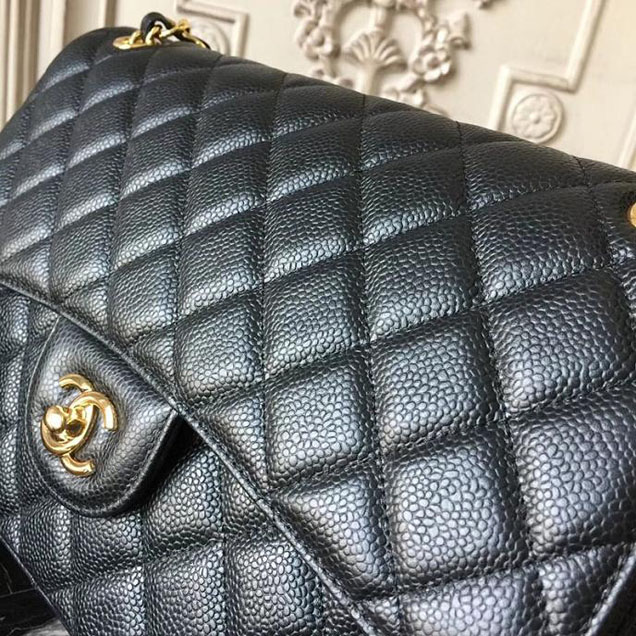 Chanel Classic Flap Bag Large 30cm Caviar Leather Gold Hardware Fall Winter 2017 Act 2 Collection Black