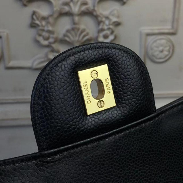 Chanel Classic Flap Bag Large 30cm Caviar Leather Gold Hardware Fall Winter 2017 Act 2 Collection Black