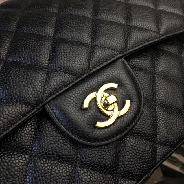 Chanel Classic Flap Bag Large 30cm Caviar Leather Gold Hardware Fall Winter 2017 Act 2 Collection Black