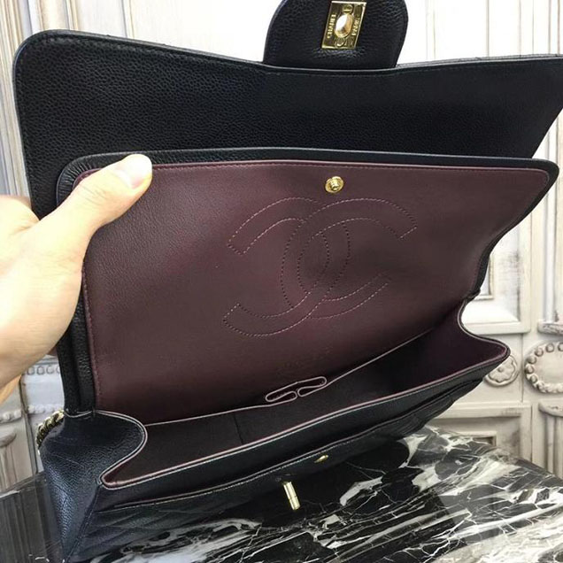 Chanel Classic Flap Bag Large 30cm Caviar Leather Gold Hardware Fall Winter 2017 Act 2 Collection Black