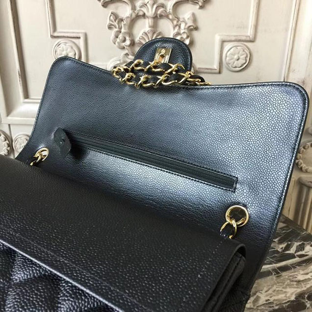 Chanel Classic Flap Bag Large 30cm Caviar Leather Gold Hardware Fall Winter 2017 Act 2 Collection Black