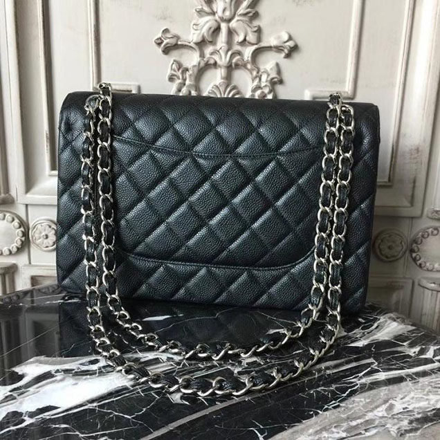 Chanel Classic Flap Bag Large 30cm Caviar Leather Silver Hardware Fall Winter 2017 Act 2 Collection Black