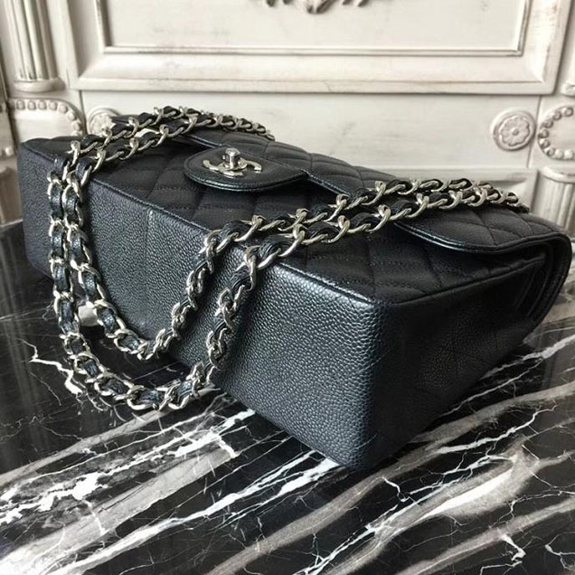 Chanel Classic Flap Bag Large 30cm Caviar Leather Silver Hardware Fall Winter 2017 Act 2 Collection Black