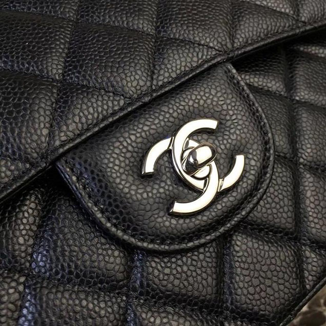 Chanel Classic Flap Bag Large 30cm Caviar Leather Silver Hardware Fall Winter 2017 Act 2 Collection Black
