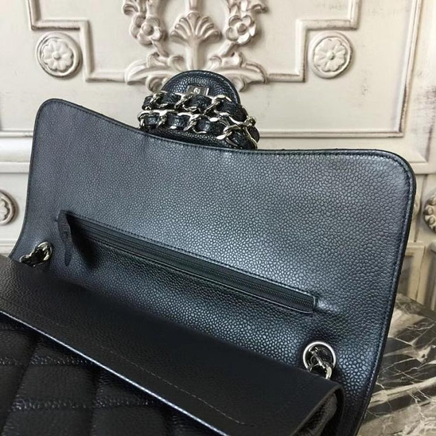 Chanel Classic Flap Bag Large 30cm Caviar Leather Silver Hardware Fall Winter 2017 Act 2 Collection Black