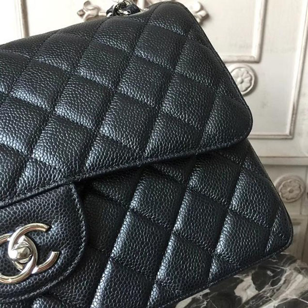 Chanel Classic Flap Bag Large 30cm Caviar Leather Silver Hardware Fall Winter 2017 Act 2 Collection Black