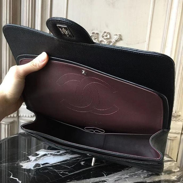 Chanel Classic Flap Bag Large 30cm Caviar Leather Silver Hardware Fall Winter 2017 Act 2 Collection Black