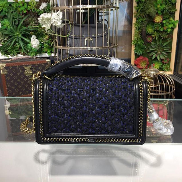 Chanel Chain Handle Bag 25cm Tweed with Sequins Lambskin Leather Antique Gold Hardware Fall Winter Act 2 Collection Black Navy